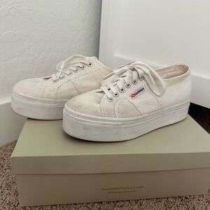 Superga White Platform Sneakers with Canvas Upper